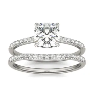 Cushion Hearts & Arrows Signature Petite Side-Stone Bridal Set image, 