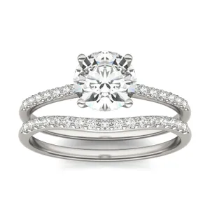 Round Hearts & Arrows Signature Petite Side-Stone Bridal Set image, 