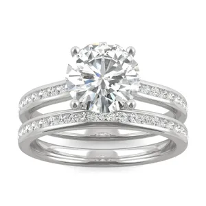 Round Hearts & Arrows Channel Set Cathedral Bridal Set image, 