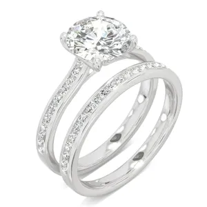 Round Hearts & Arrows Channel Set Cathedral Bridal Set image, 