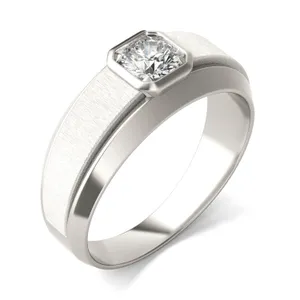 Round Brilliant Hero Signature Solitaire Men's Wedding Ring image, 