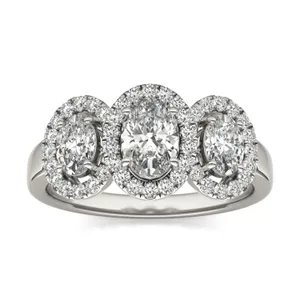 Oval Three-Stone Halo Ring image, 