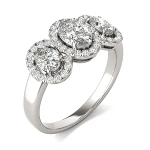 Oval Three-Stone Halo Ring image, 