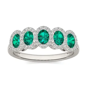 Emerald Five-Stone Halo Ring image, 