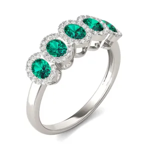 Emerald Five-Stone Halo Ring image, 