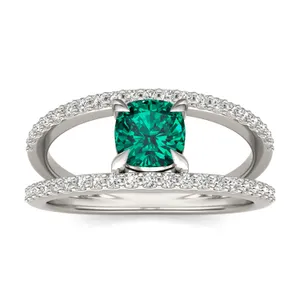 Cushion Split Shank Emerald Ring image, 