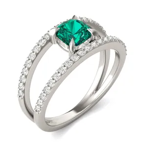 Cushion Split Shank Emerald Ring image, 