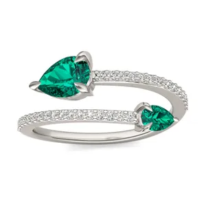 Emerald Tipped Pear Open Wrap Ring image, 