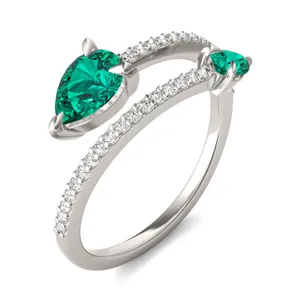 Emerald Tipped Pear Open Wrap Ring image, 