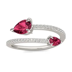 Ruby Tipped Pear Open Wrap Ring image, 