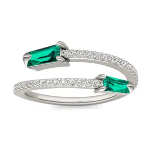 Emerald Tipped Baguette Open Wrap Ring image, 