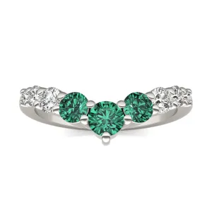 Emerald Three-Stone V Curved Ring image, 