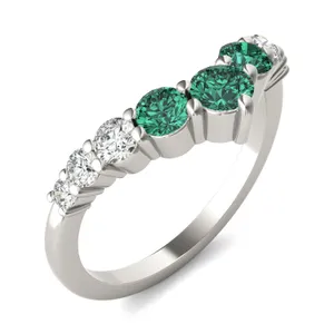 Emerald Three-Stone V Curved Ring image, 