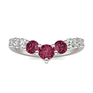 Ruby Three-Stone V Curved Ring image, 