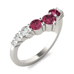 Ruby Three-Stone V Curved Ring image, 