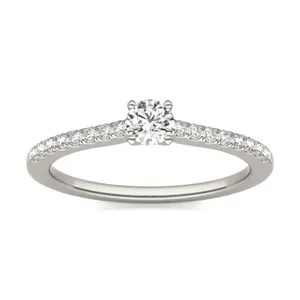 Round Brilliant Petite Accented Cathedral Ring image, 