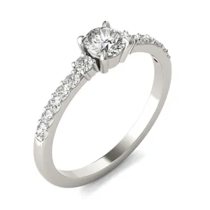 Round Brilliant Zelda Accented Three-Stone Ring image, 