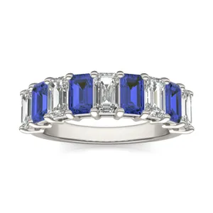 Emerald Alternating Sapphire Basket Ring image, 