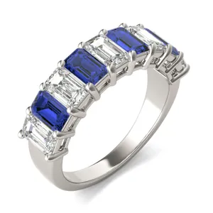 Emerald Alternating Sapphire Basket Ring image, 