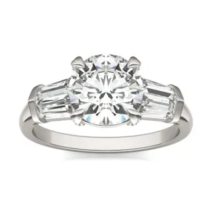 Round Hearts & Arrows Luxe Baguette Side-Stone Engagement Ring image, 