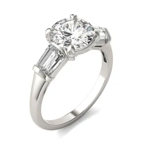 Round Hearts & Arrows Luxe Baguette Side-Stone Engagement Ring image, 