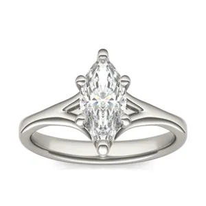 1.00 CTW DEW Marquise Trellis Solitaire Engagement Ring in 14K White Gold image, 