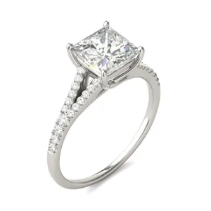 1.71 CTW DEW Princess Moissanite Split Shank Engagement Ring image, 