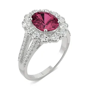 Ruby Oval Halo Split Shank Ring image, 