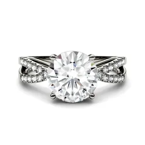 2.92 CTW DEW Round Moissanite Split Shank Engagement Ring image, 