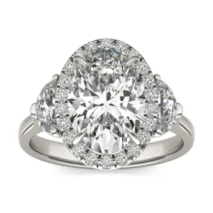 3.82 CTW Caydia Lab Grown Diamond Oval Halo Three-Stone Engagement Ring image, 