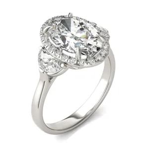 3.82 CTW Caydia Lab Grown Diamond Oval Halo Three-Stone Engagement Ring image, 