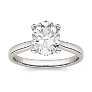 2.10 CTW DEW Oval Moissanite Solitaire Fashion Ring in 14K White Gold image, 