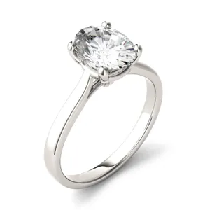 2.10 CTW DEW Oval Moissanite Solitaire Fashion Ring in 14K White Gold image, 