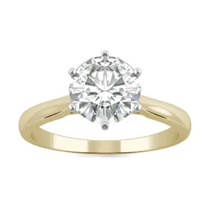 1.50 CTW DEW Round Forever One Moissanite Solitaire Six Prong Ring in 14K Two-Tone White and Yellow Gold image, 