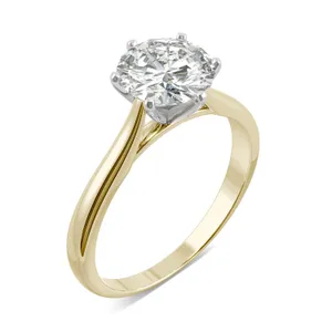 1.50 CTW DEW Round Forever One Moissanite Solitaire Six Prong Ring in 14K Two-Tone White and Yellow Gold image, 