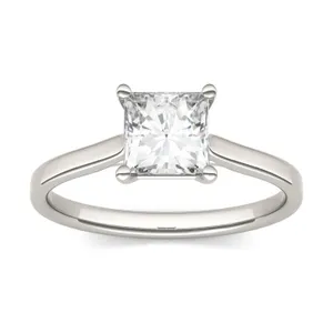 0.90 CTW DEW Princess Forever One Moissanite Cathedral Solitaire Engagement Ring in 14K White Gold image, 