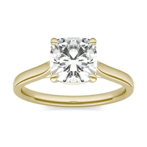 3.30 CTW DEW Cushion Forever One Moissanite Cathedral Solitaire Engagement Ring in 14K Yellow Gold image, 