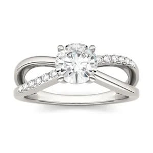 1.12 CTW DEW Round Forever One Moissanite Solitaire with Side Stones Ring in 14K White Gold image, 