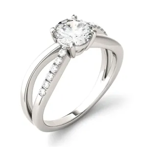 1.12 CTW DEW Round Forever One Moissanite Solitaire with Side Stones Ring in 14K White Gold image, 