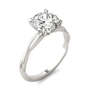 1.90 CTW DEW Round Forever One Moissanite Twist Solitaire Ring in 14K White Gold image, 