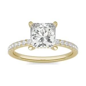 1.79 CTW DEW Princess Forever One Moissanite Hidden Halo Engagement Ring in 14K Yellow Gold image, 