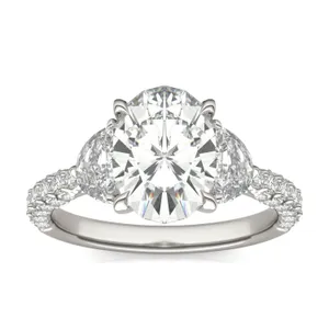 4.35 CTW DEW Oval Forever One Moissanite Three Stone Ring in 14K White Gold image, 