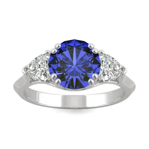 Sapphire Round Three-Stone Ring in 14K White Gold image, 