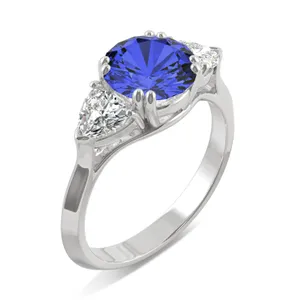 Sapphire Round Three-Stone Ring in 14K White Gold image, 