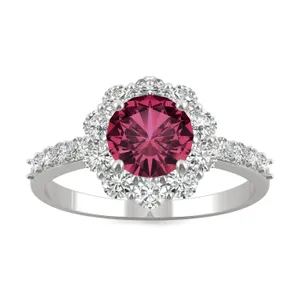 Ruby Round Flower Halo Engagement Ring in 14K White Gold image, 