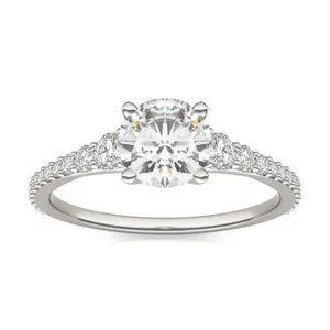 1.39 CTW DEW Round Forever One Moissanite Graduated Ring in 14K White Gold image, 