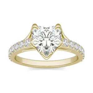 2.28 CTW DEW Heart Forever One Moissanite Cathedral Band Ring in 14K Yellow Gold image, 