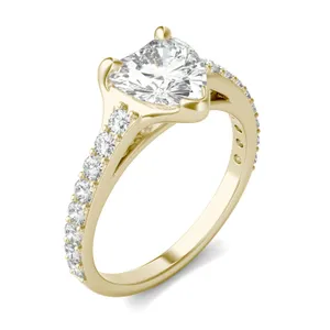 2.28 CTW DEW Heart Forever One Moissanite Cathedral Band Ring in 14K Yellow Gold image, 