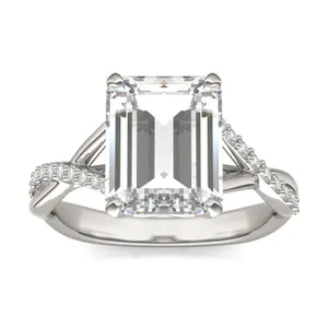 3.76 CTW DEW Emerald Signature Twisted Side-Stone Engagement Ring image, 