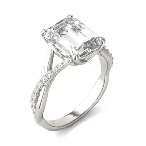 3.76 CTW DEW Emerald Signature Twisted Side-Stone Engagement Ring image, 